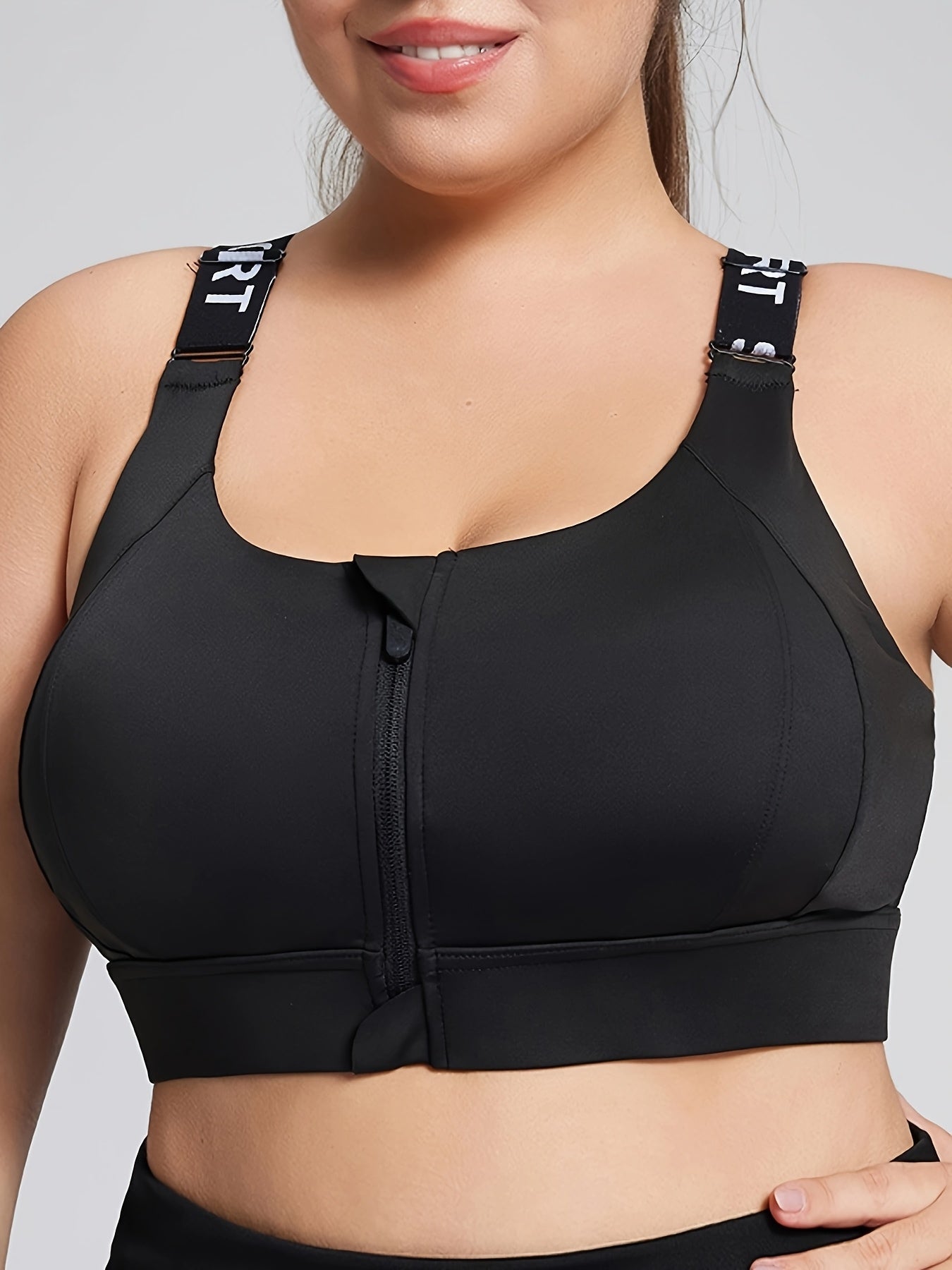 Plus Size Sports Bra Zipper Yoga Tank Top Padded Adjustable Straps