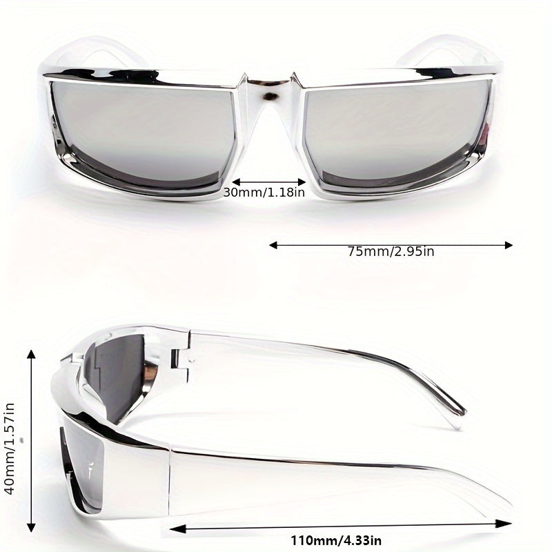 Футуристические спортивные очки с технологией Y2K с полигонами и серебряным покрытием