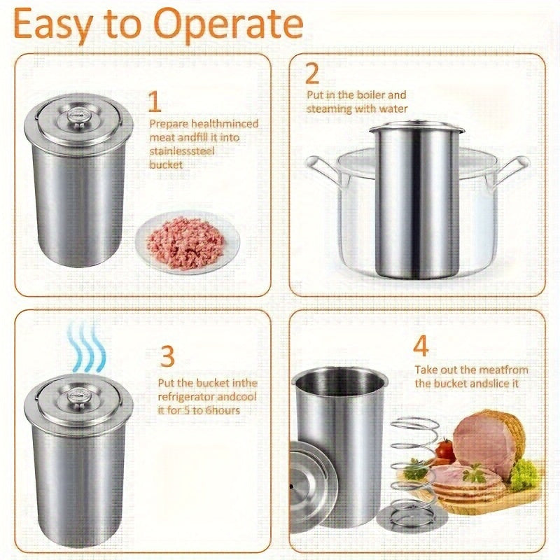 304 Stainless Steel Meat Pressing Barrel with Thermometer and Snap-On Lid