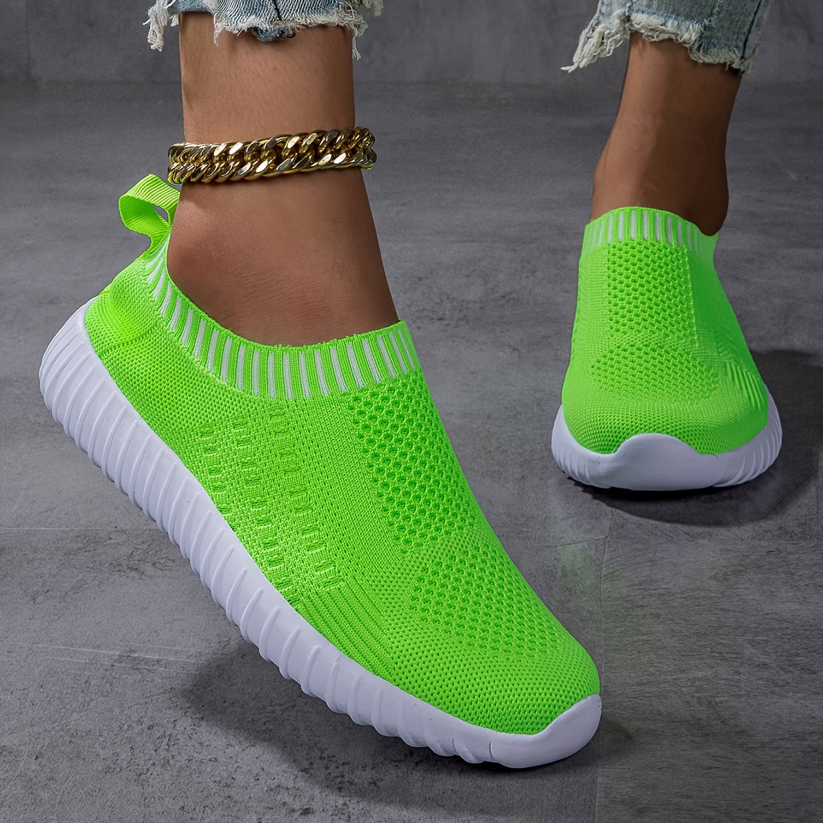Women's Breathable Slip-On Knitted Sneakers, Casual Plus Size Walking Shoes