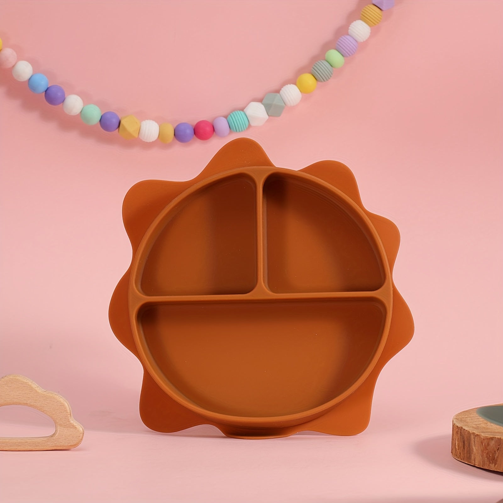 Baby Food Plate Silicone Divided Dinner Plate for Kids Vibrant Sun Cartoon Design