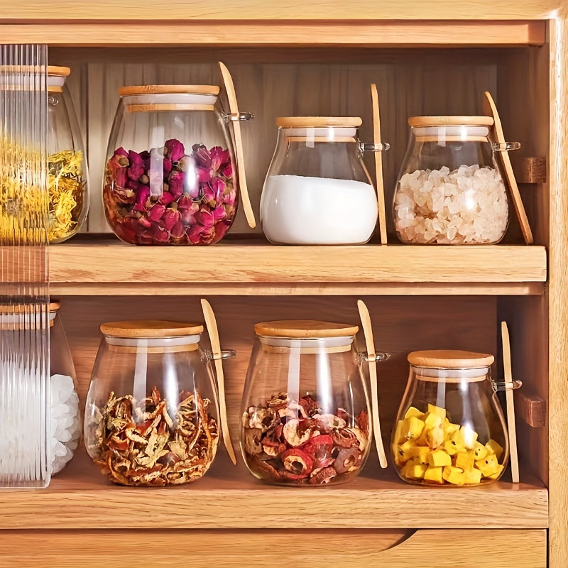 Glass Jar with Bamboo Lid, Leak-Proof, Reusable, 3 Sizes for Coffee Tea Grains