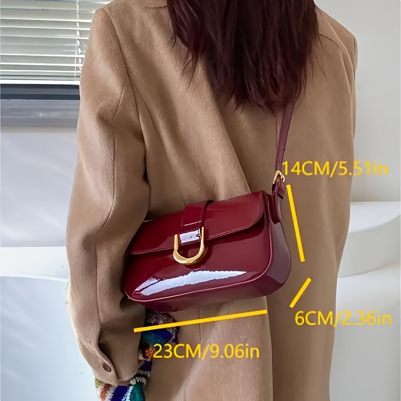 Red Baguette Bag for Women with Detachable Strap and Gold Hardware