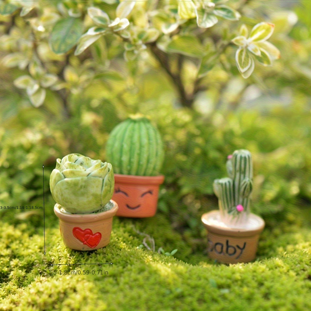 Conjunto de jardines de hadas con suculentas y cactus en miniatura con adornos de resina para pequeños paisajes y decoración
