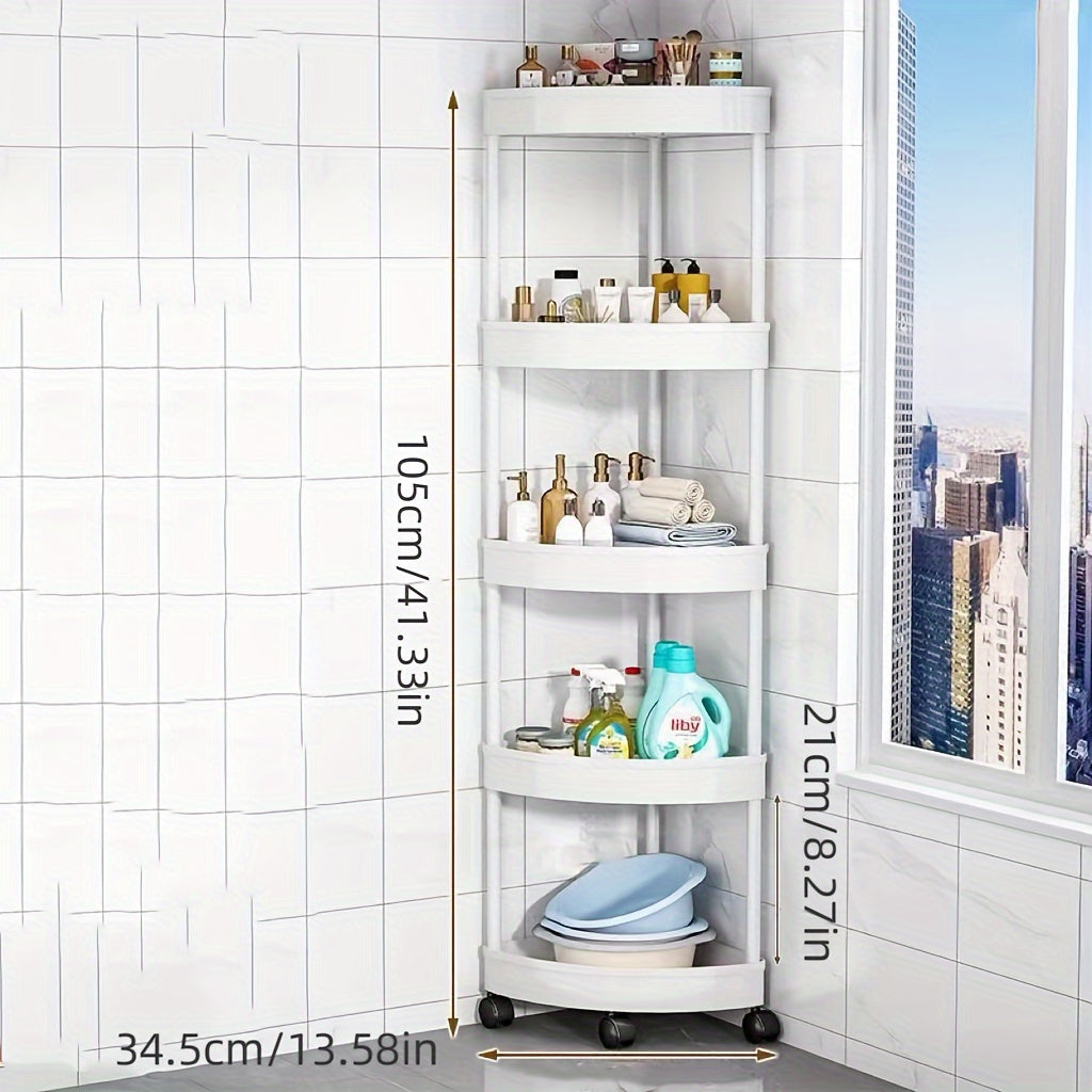 5-уровневая угловая полка для ванной из пластика с отделкой из пепла, напольный органайзер
