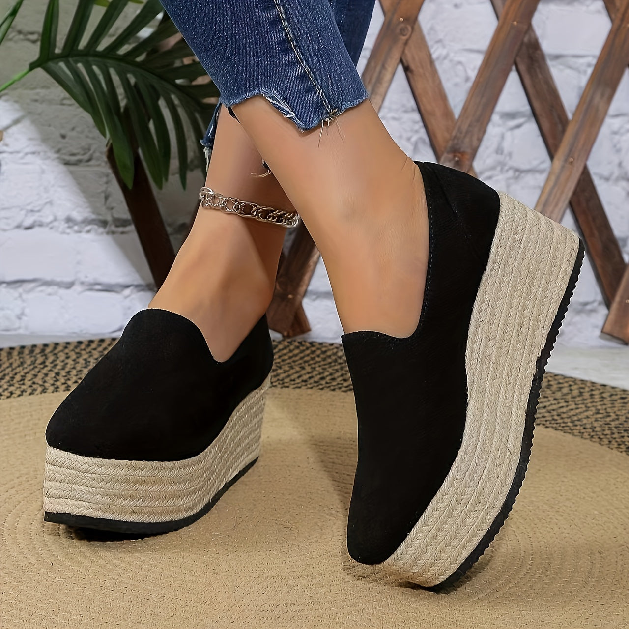 Women's Casual Platform Shoes With Rope Detail Fuzzy Lining All Season