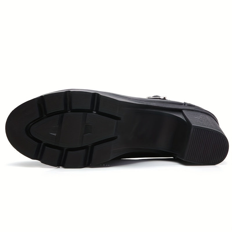 Women's T-Strap Chunky Heels Retro Buckle Oxford Pumps for Office
