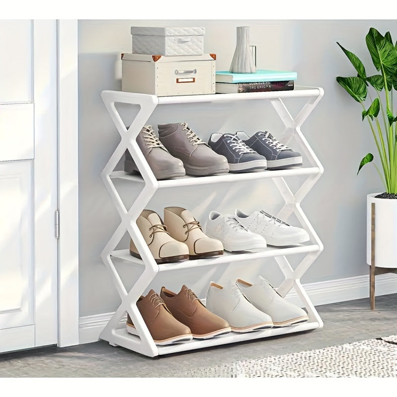 Black Metal Shoe Rack 4-Tier X-Shaped Organizer for Entryway and Living Room