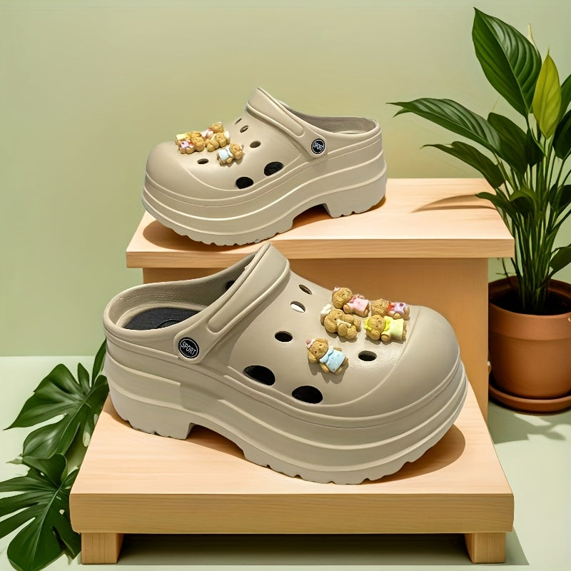 Women's Summer EVA Hole Shoes Thick Sole Teddy Dog Design Garden and Beach Shoes