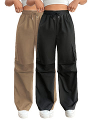 Plus Size Women's Cargo Pants with Elastic Waist and Pockets All-Season Trousers