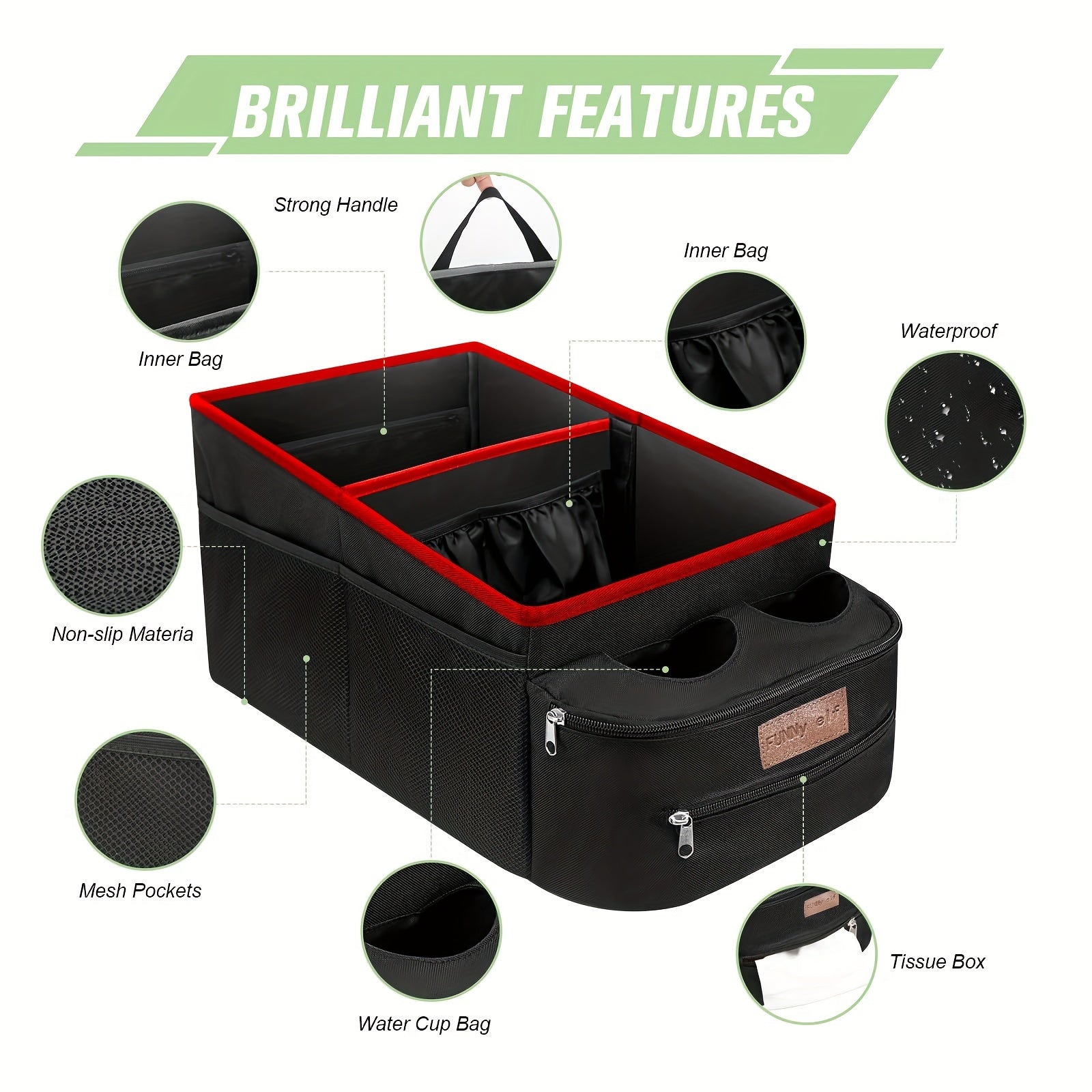 Backseat Car Organizer with Storage Compartments and Cup Holders