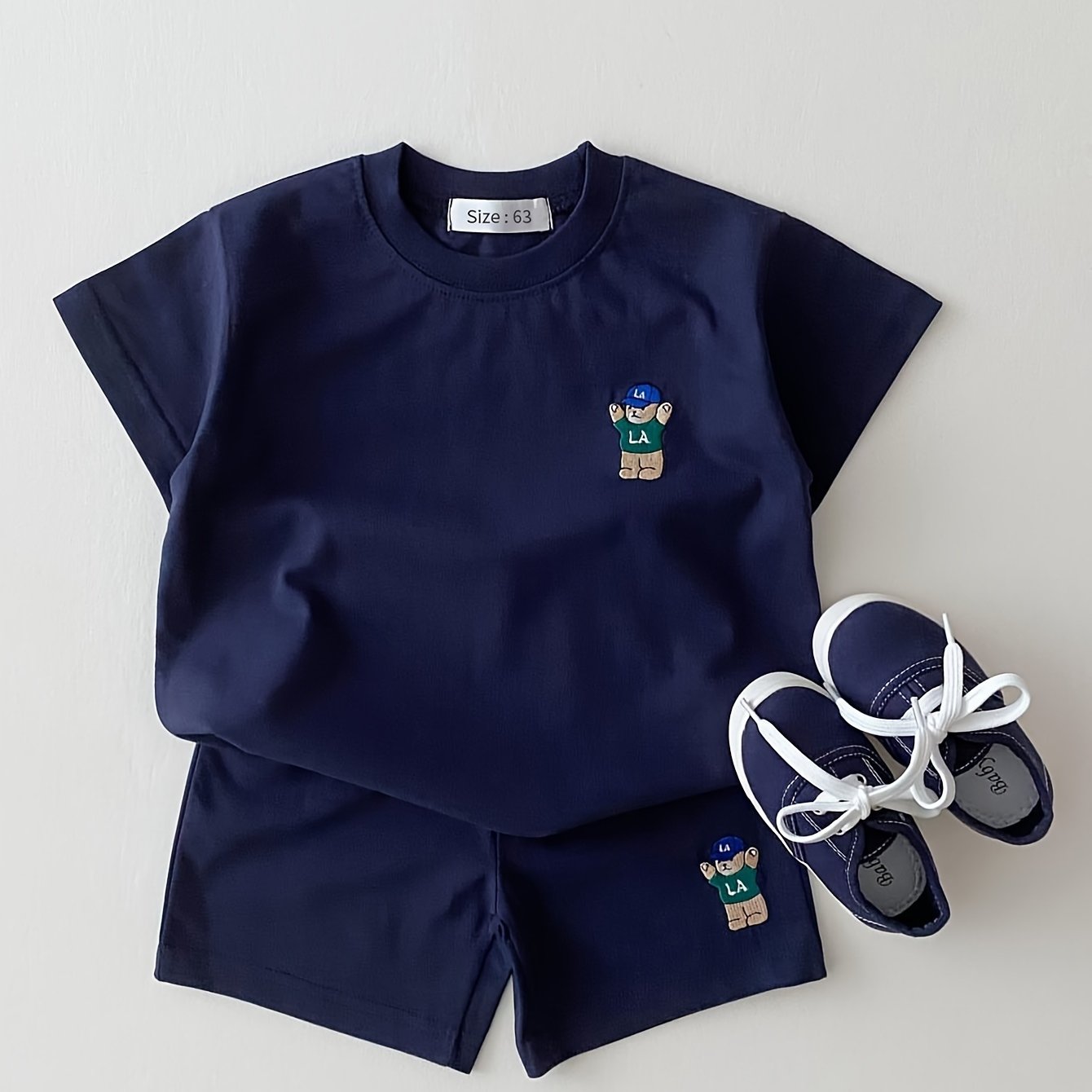 Детский комплект шортов повседневных из хлопкового смесового материала с коротким рукавом, мультяшный медведь, лето, для мужчин, женщин и детей