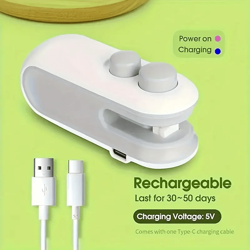 Sellador de bolsas de comida compacto, recargable por USB, con cortador para mantener la frescura, en la cocina, almacenamiento de alimentos, fácil de usar, diseño mini