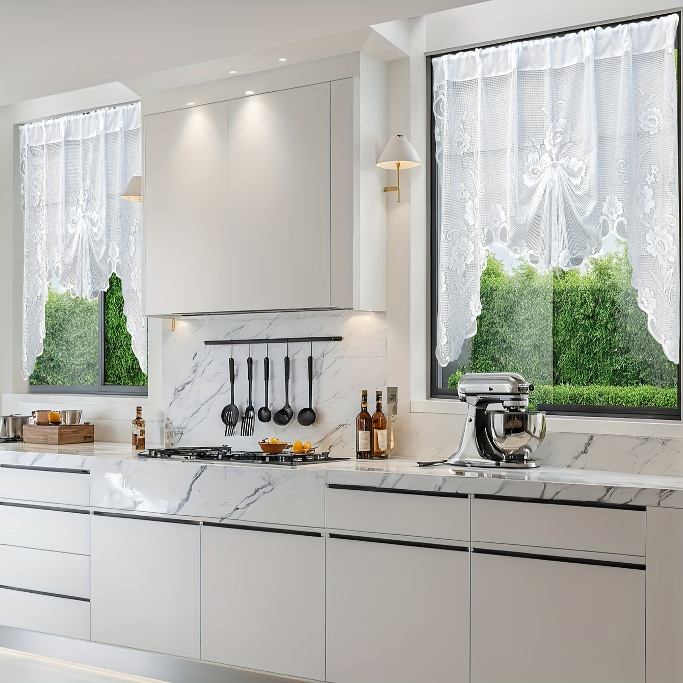 Set of 2 Butterfly and Floral Lace Curtains for Doors and Windows