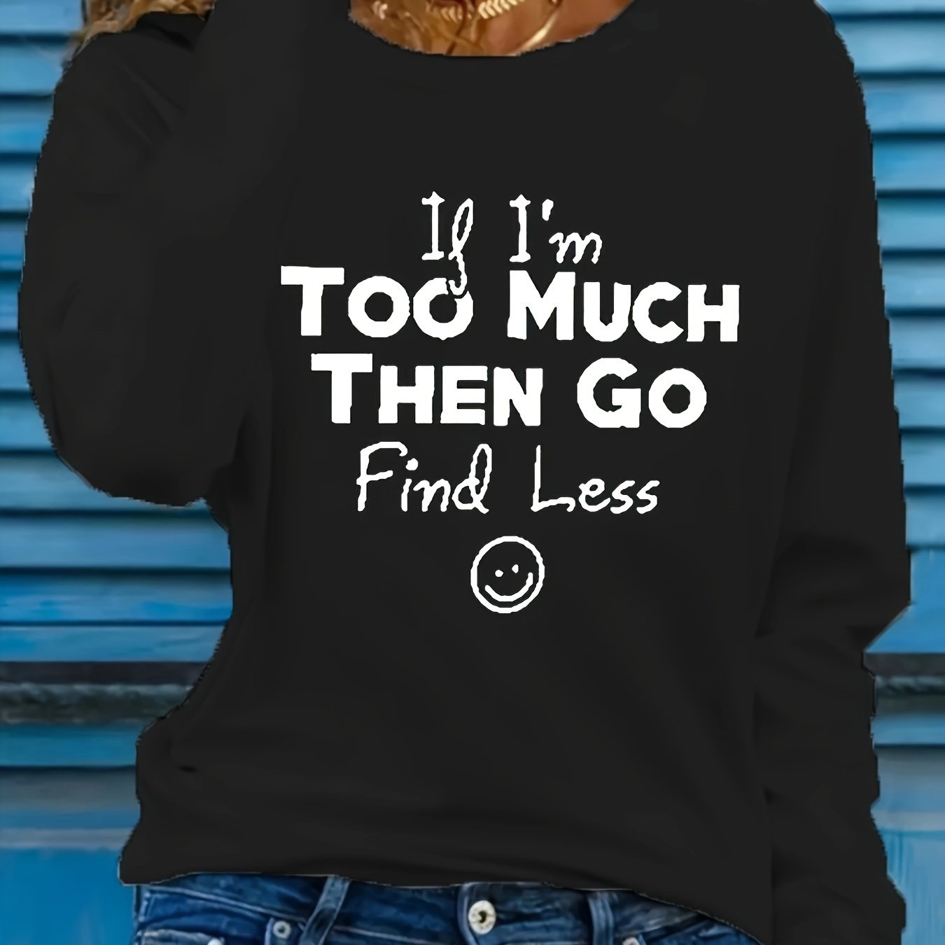 Women’s Plus Size Long Sleeve Slogan T-Shirt Casual Stretch Round Neck