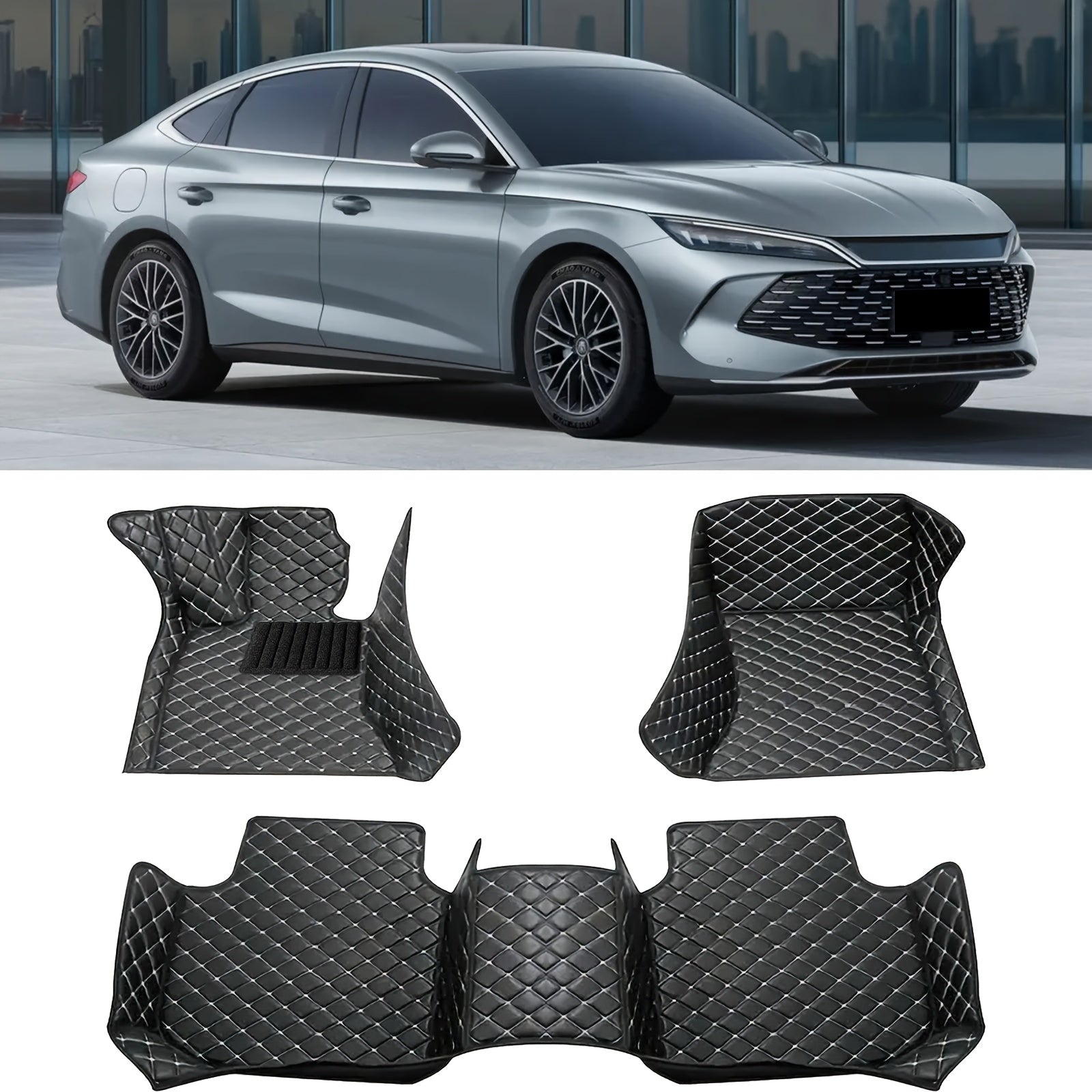 Juego de alfombrillas para coche de cuero sintético para todo clima, para vehículo de conducción a la izquierda, 3 piezas