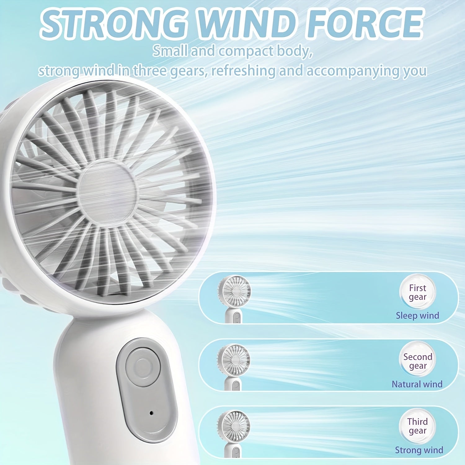 Mini Travel Personal Fan with 3 Speeds USB Rechargeable Battery Operated