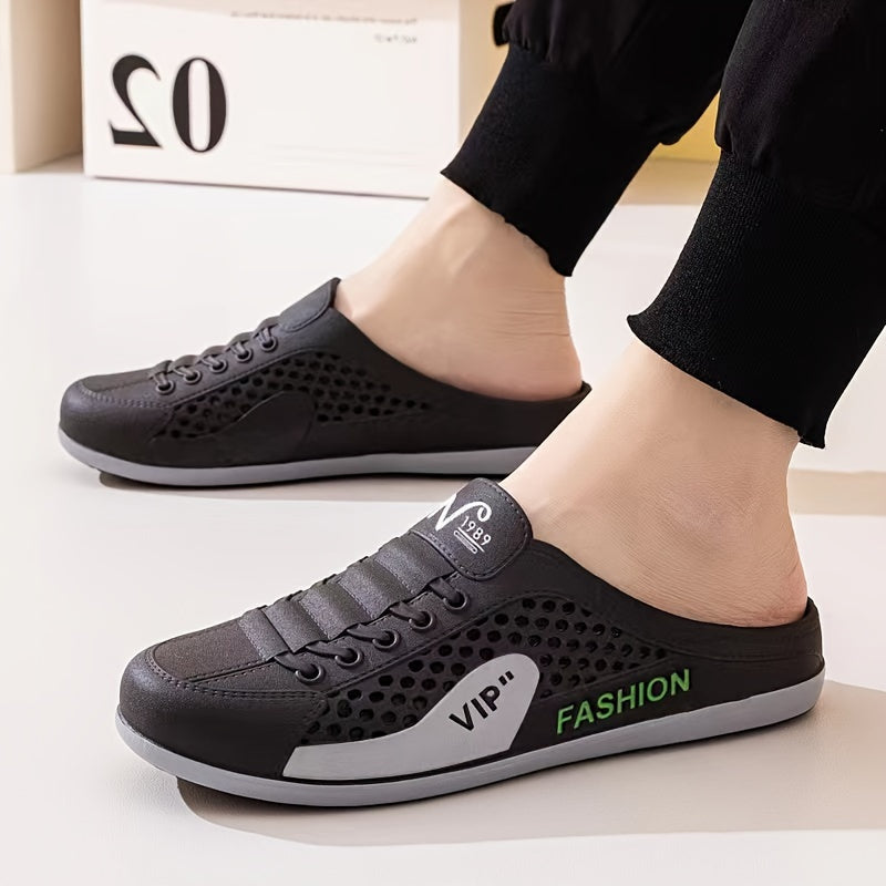 Sandalias slip-on de PVC para hombre con diseño antideslizante y sin dedos, y estampado de letras