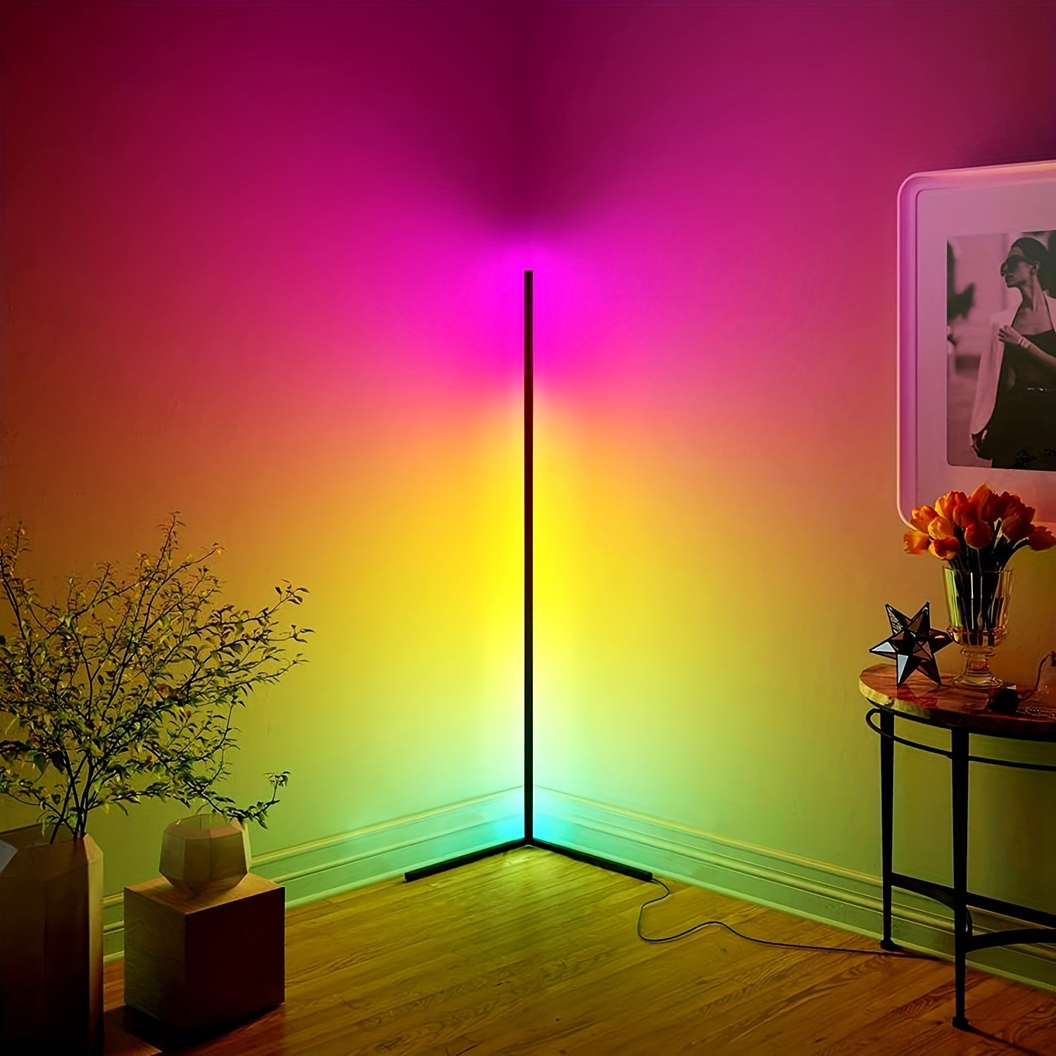 RGB Corner Floor Lamp with App Remote Control Music Sync Dimmable Night Light