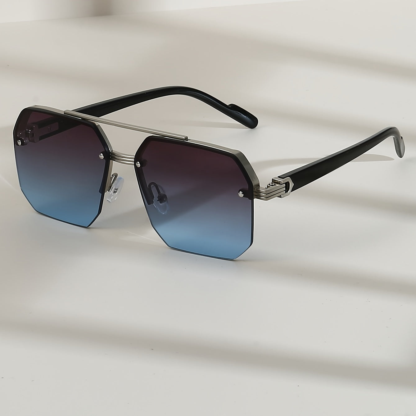 Men's Half-Frame Glasses Polygon Design Double Bridge Durable Zinc Alloy for Golf Hiking