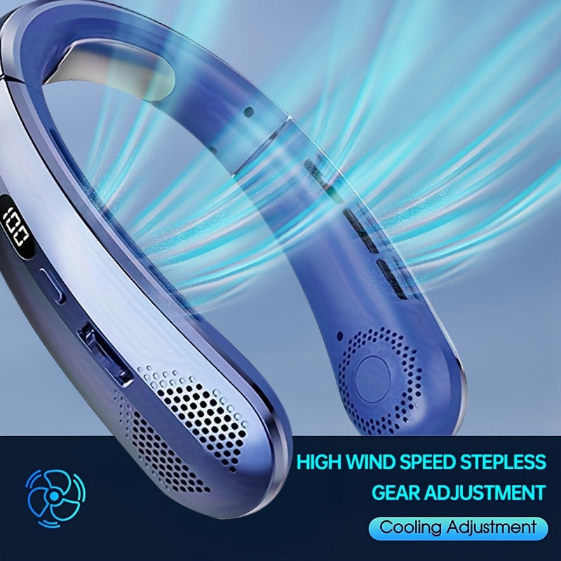 Bladeless Neck Fan USB Rechargeable with LED Display 100 Speed Settings Outdoor Comfort
