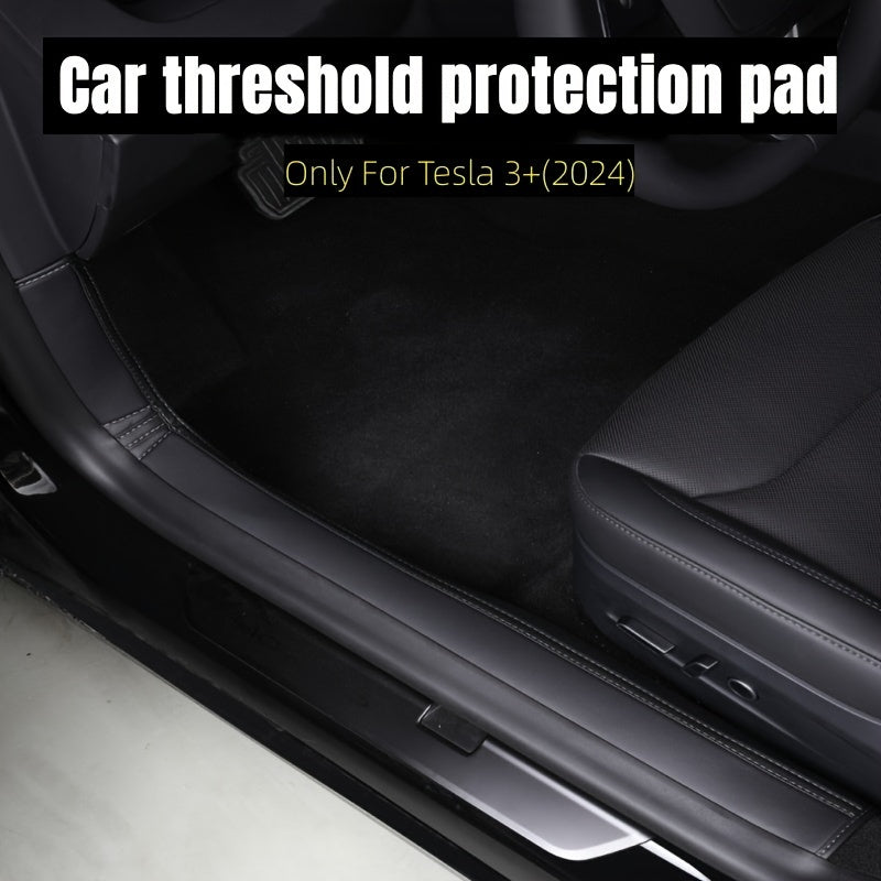 Car Door Sill Protector and Rear Seat Threshold Guard Leather Set for Model 3