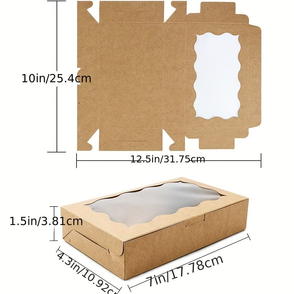 Juego de 10 cajas de cartón Kraft marrón con ventana transparente, pequeñas cajas de papel para regalos para postres