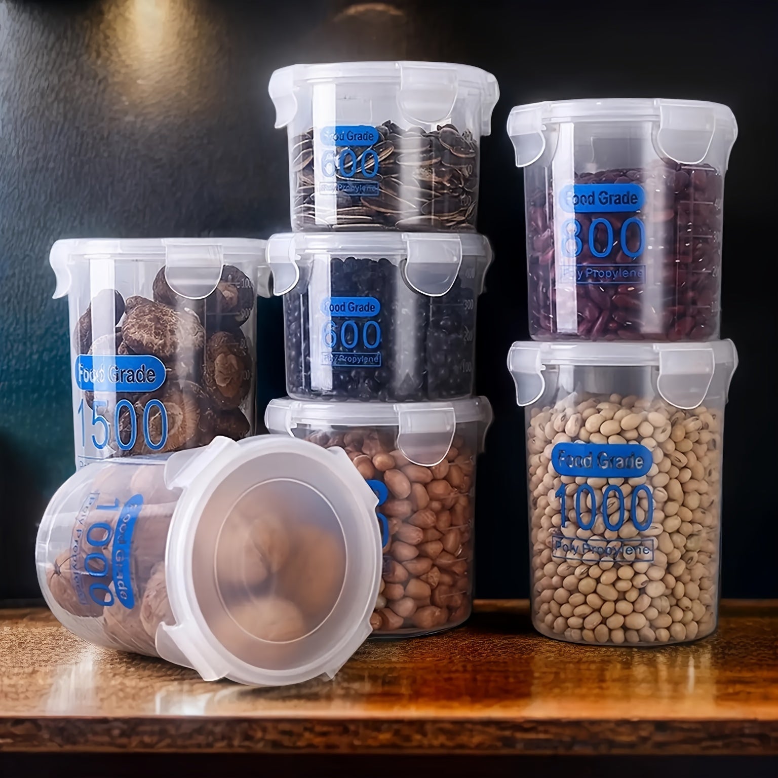 Set of 4 Clear Plastic Airtight Food Storage Containers with Lids for Cereal Rice Pasta Flour Sugar