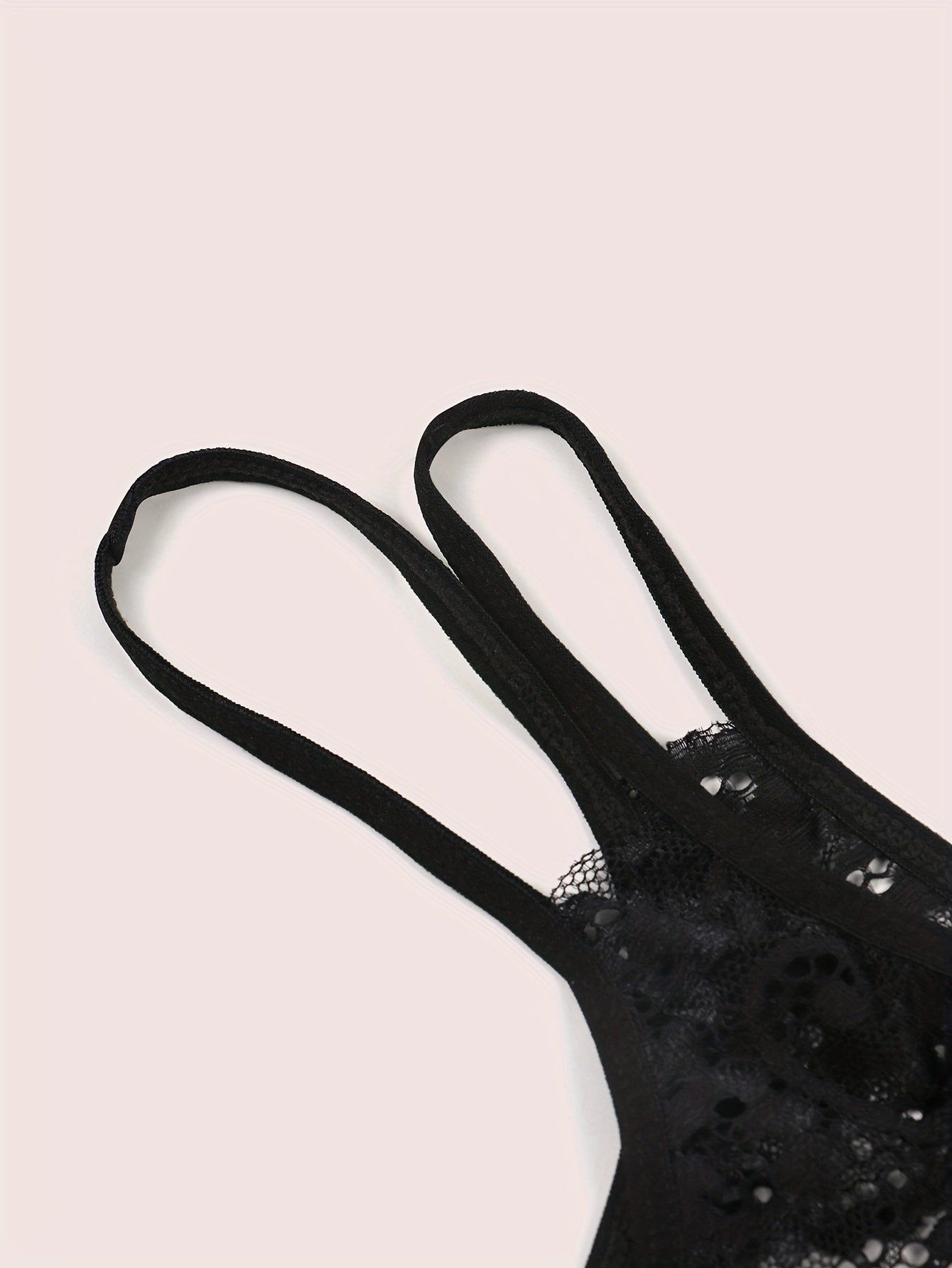 Women's Velvet Thong Lingerie with Open Legs and Bow Detail