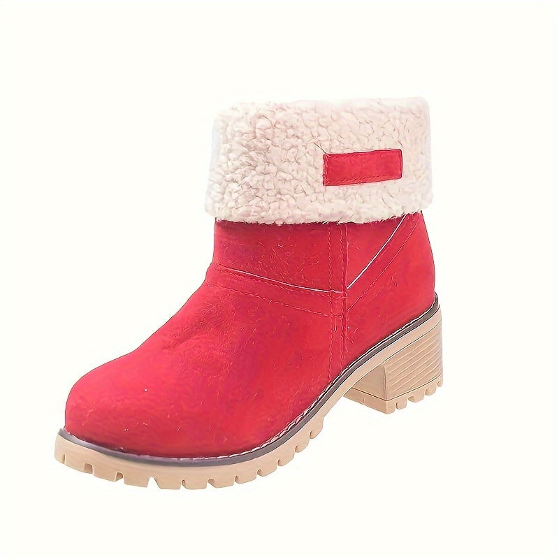 Women's Winter Ankle Boots Fleece-Lined Mid-Calf Slip-On | Warm Fabric, Rubber Sole