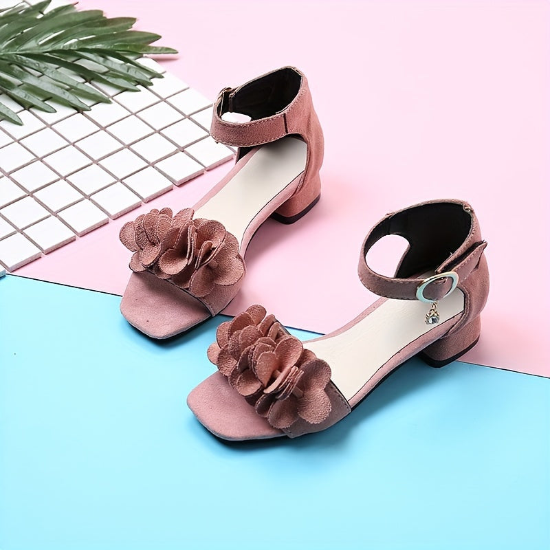 Girls High-Heeled Sandals Summer Solid Color Open-Toe Dress Shoes for Parties Weddings