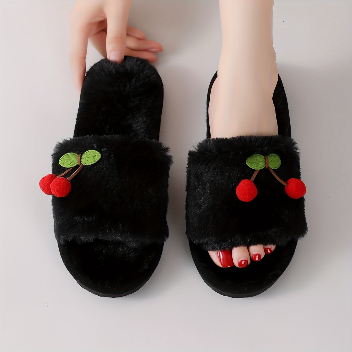 Zapatillas de interior para mujer con adornos de cereza, suela de EVA antideslizante para primavera y otoño