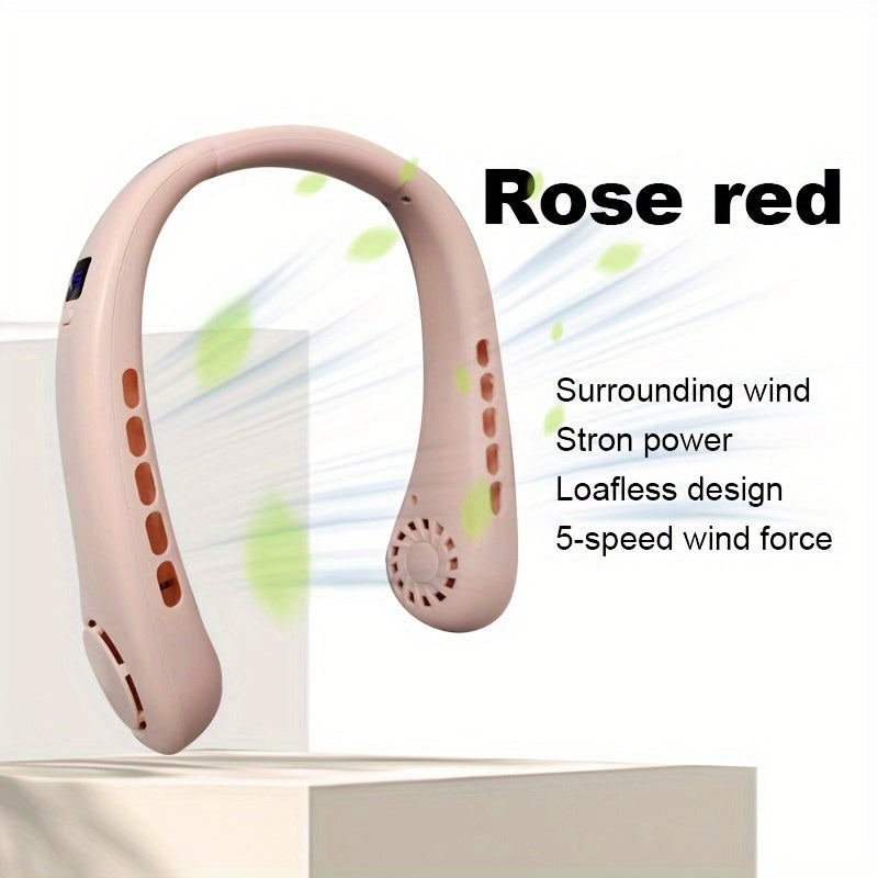 Portable Neck Fan USB Rechargeable Bladeless Personal Cooling Fan with 5 Speeds Adjustable Angle Long Battery Life