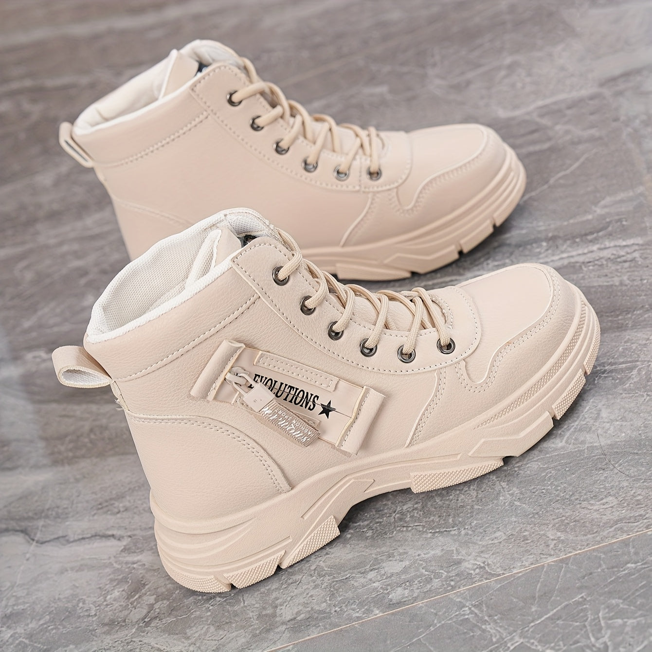 Women's High-Top Boots Leather Casual Shoes for Spring and Autumn