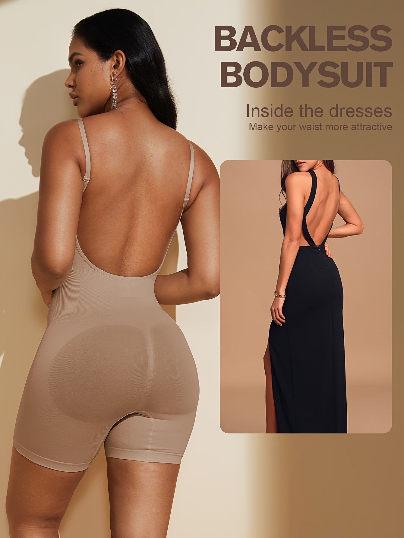 Seamless Open-Back Body Shaper for Slimming and Lifting Tummy Control Butt Enhancing Bodysuit