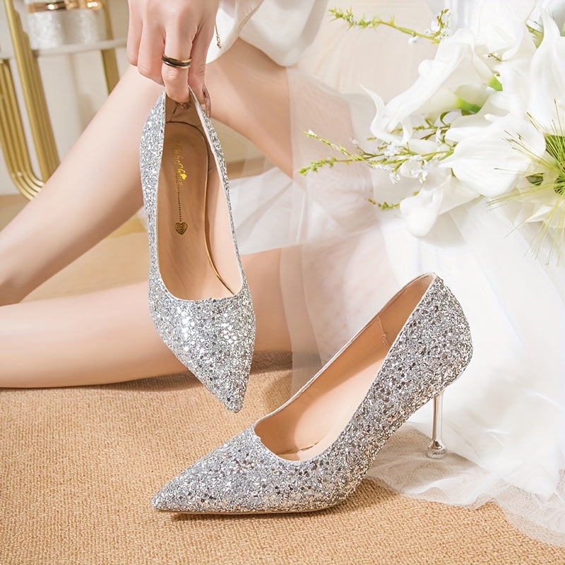 Women High Heels Summer Glitter Pointed Toe D-Orsay Stiletto Shoes