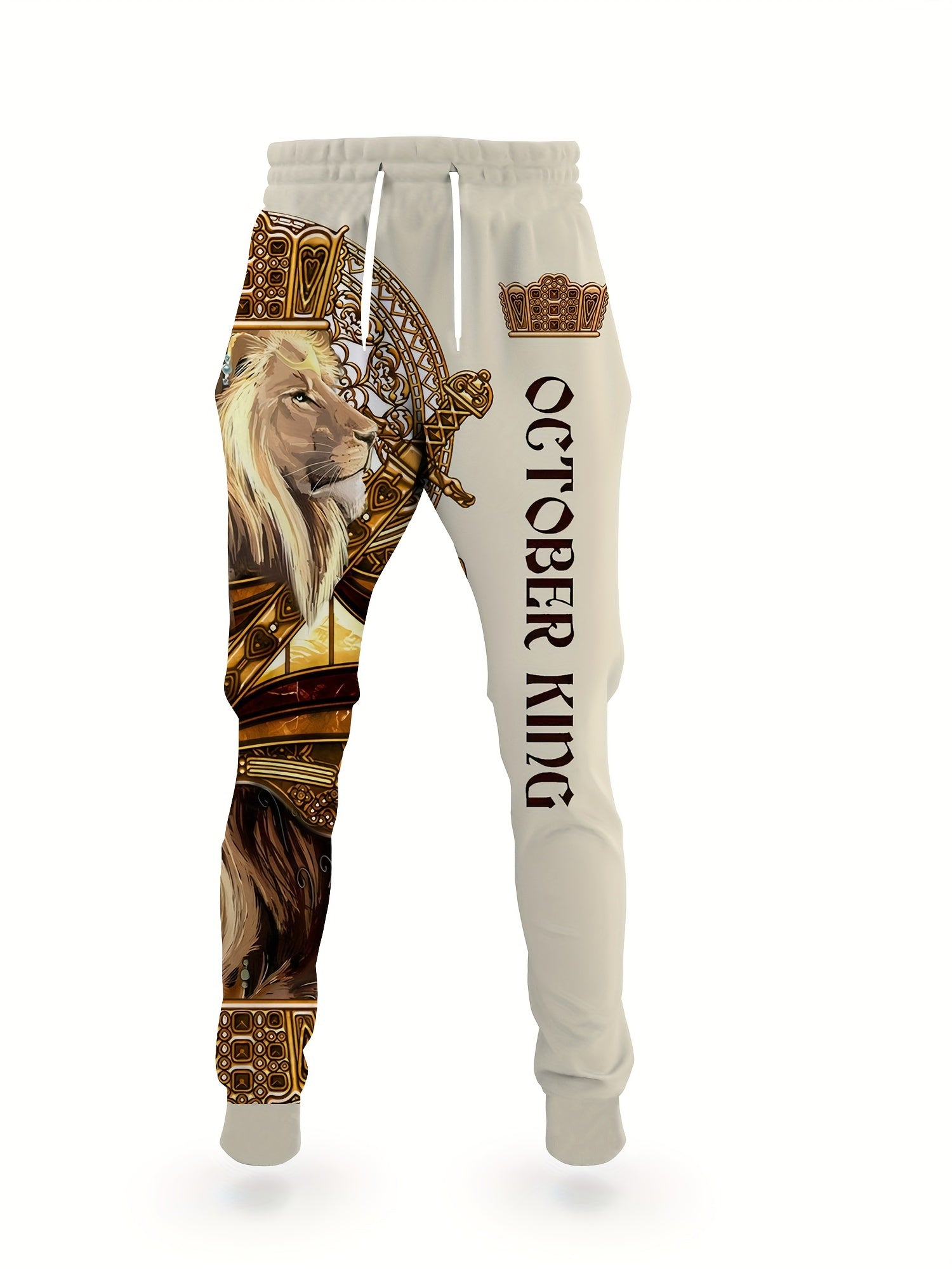 Men's Autumn Lion Pattern Knit Polyester Hooded Pajama Set