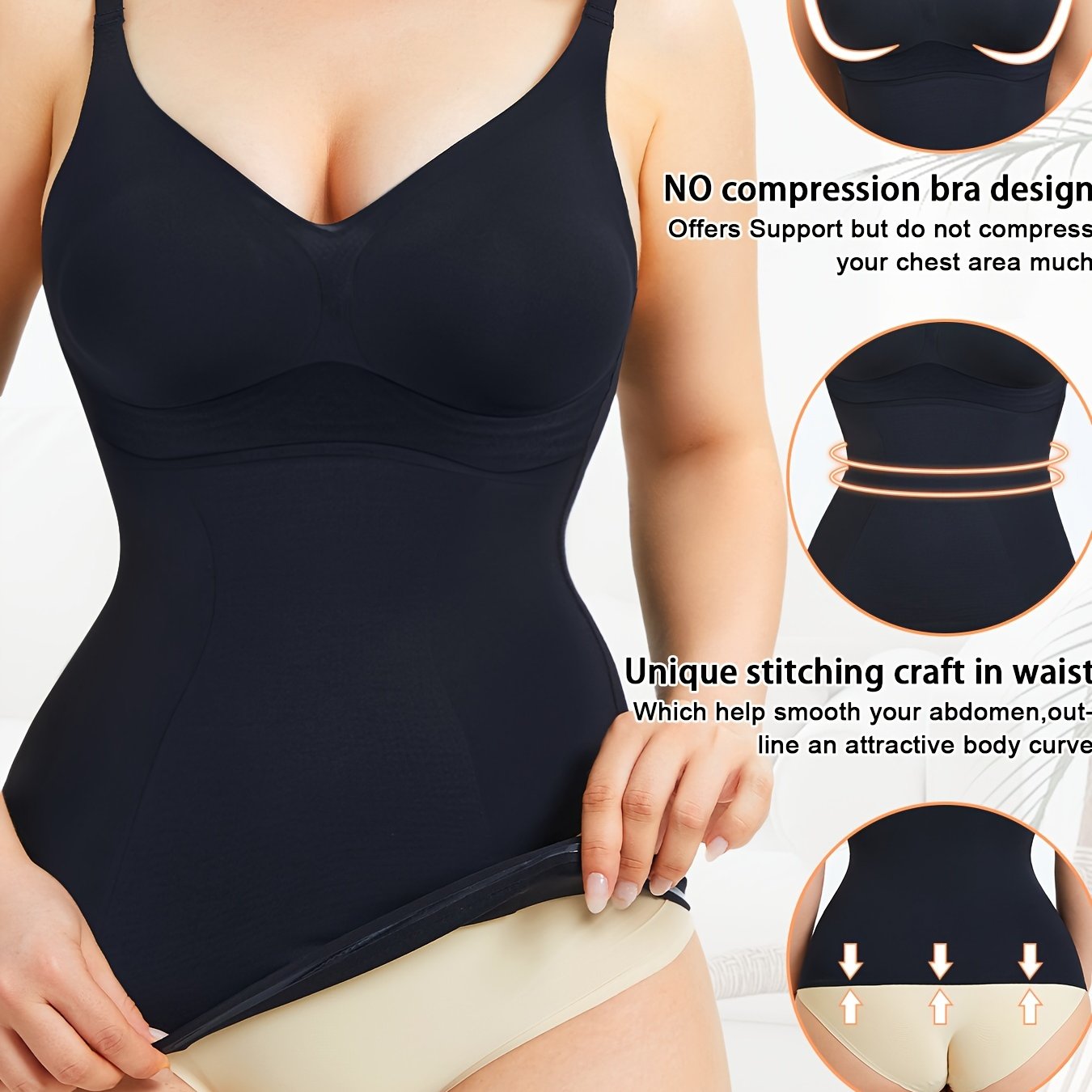 Women's Seamless Slimming Shapewear Tank Top Tummy Control Nylon Spandex V-Neck