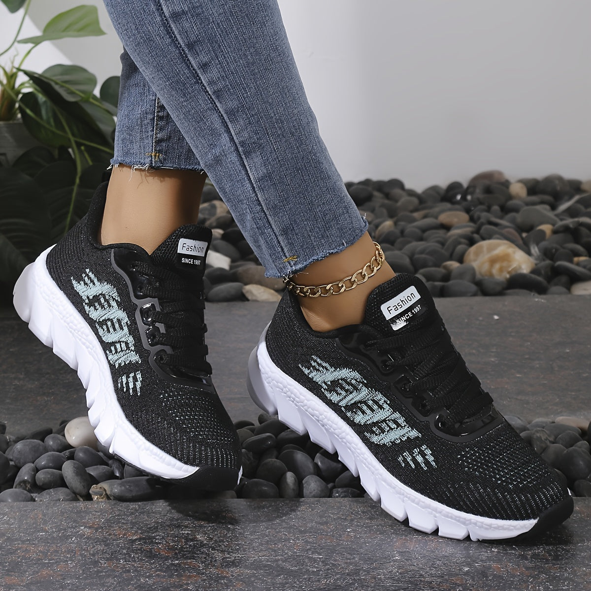 Women's Lightweight Running Sneakers Breathable Knit Non-Slip EVA Shoes