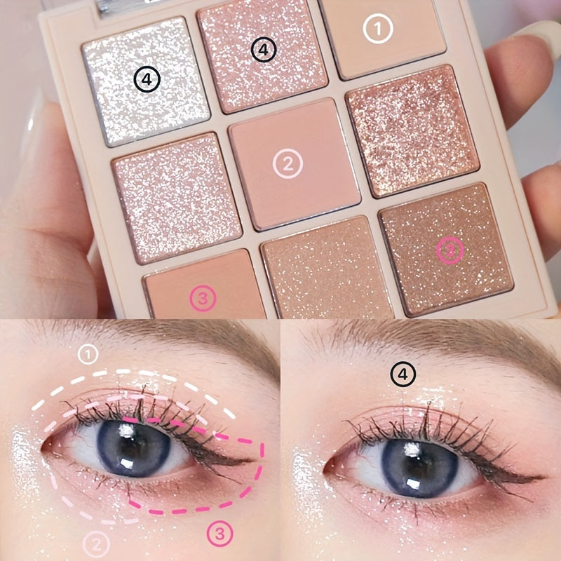 Paleta de sombras de ojos de cerezo para mujer, 9 colores, glitter, mate, shimmer, de larga duración