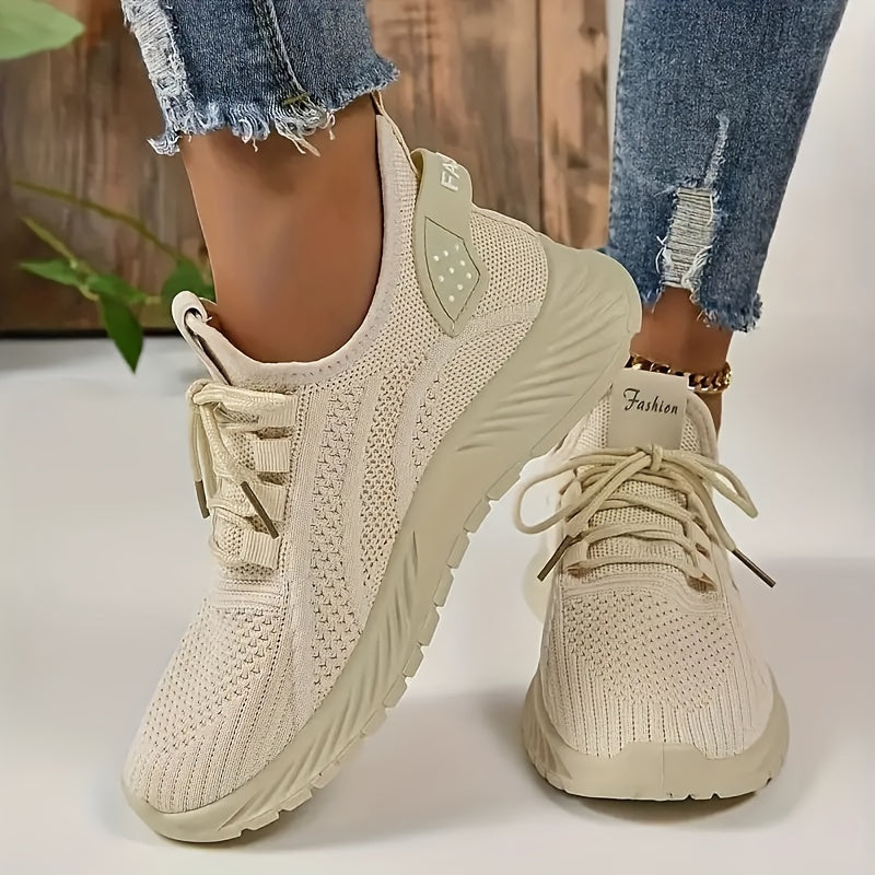 Women's Knitted Lightweight Breathable Tennis Shoes Plus Size Low Top Sneakers