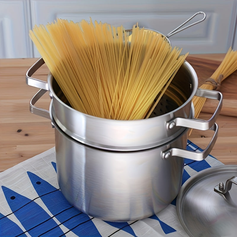 Juego de ollas para pasta de acero inoxidable con cesta de vapor y tapa para cocinar y vaporizar