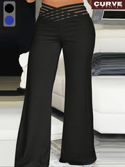 Pantalones anchos de talla grande para mujer con cintura alta, rayas, cinturilla elástica, aptos para lavadora