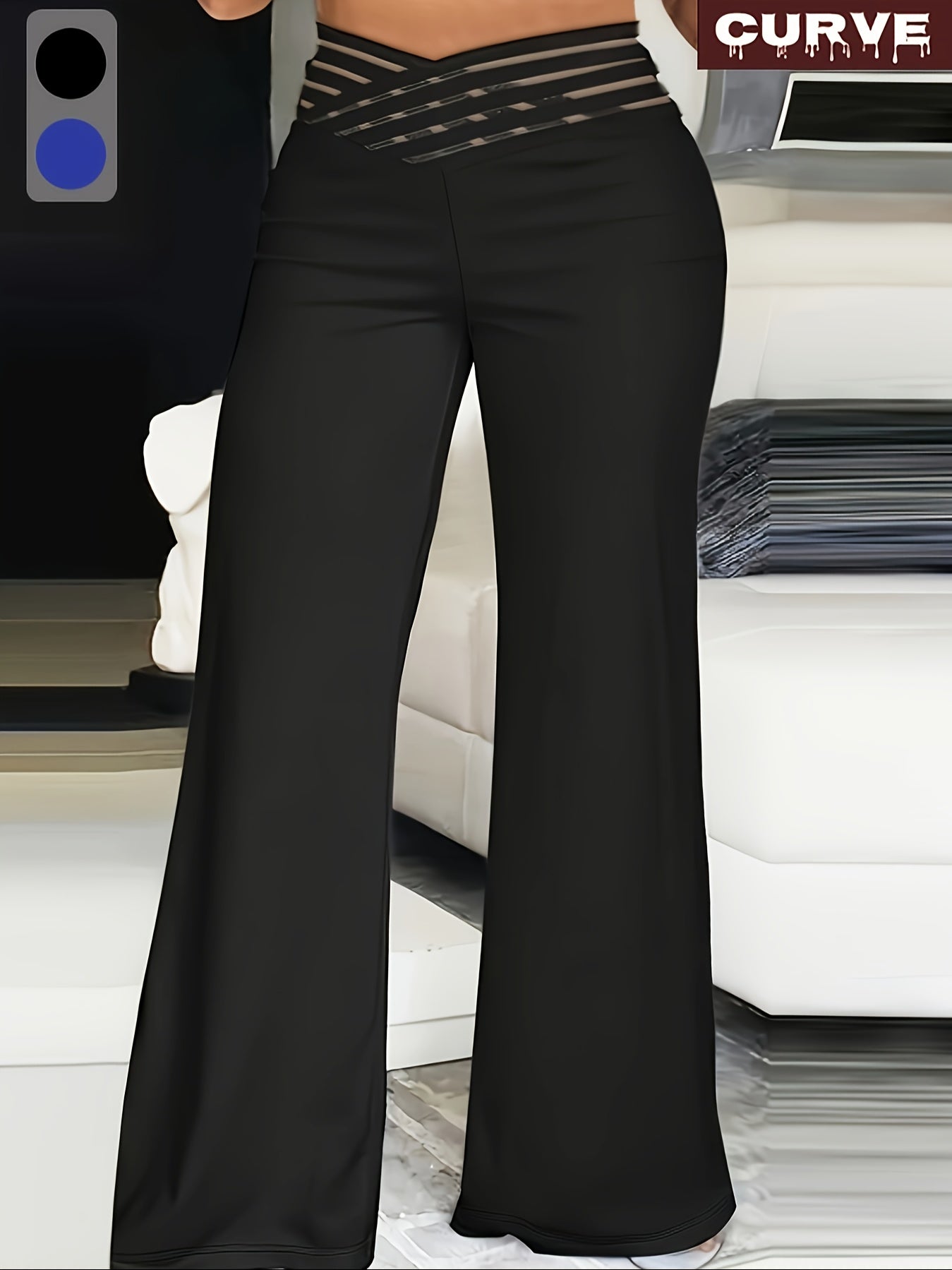 Pantalones anchos de talla grande para mujer con cintura alta, rayas, cinturilla elástica, aptos para lavadora