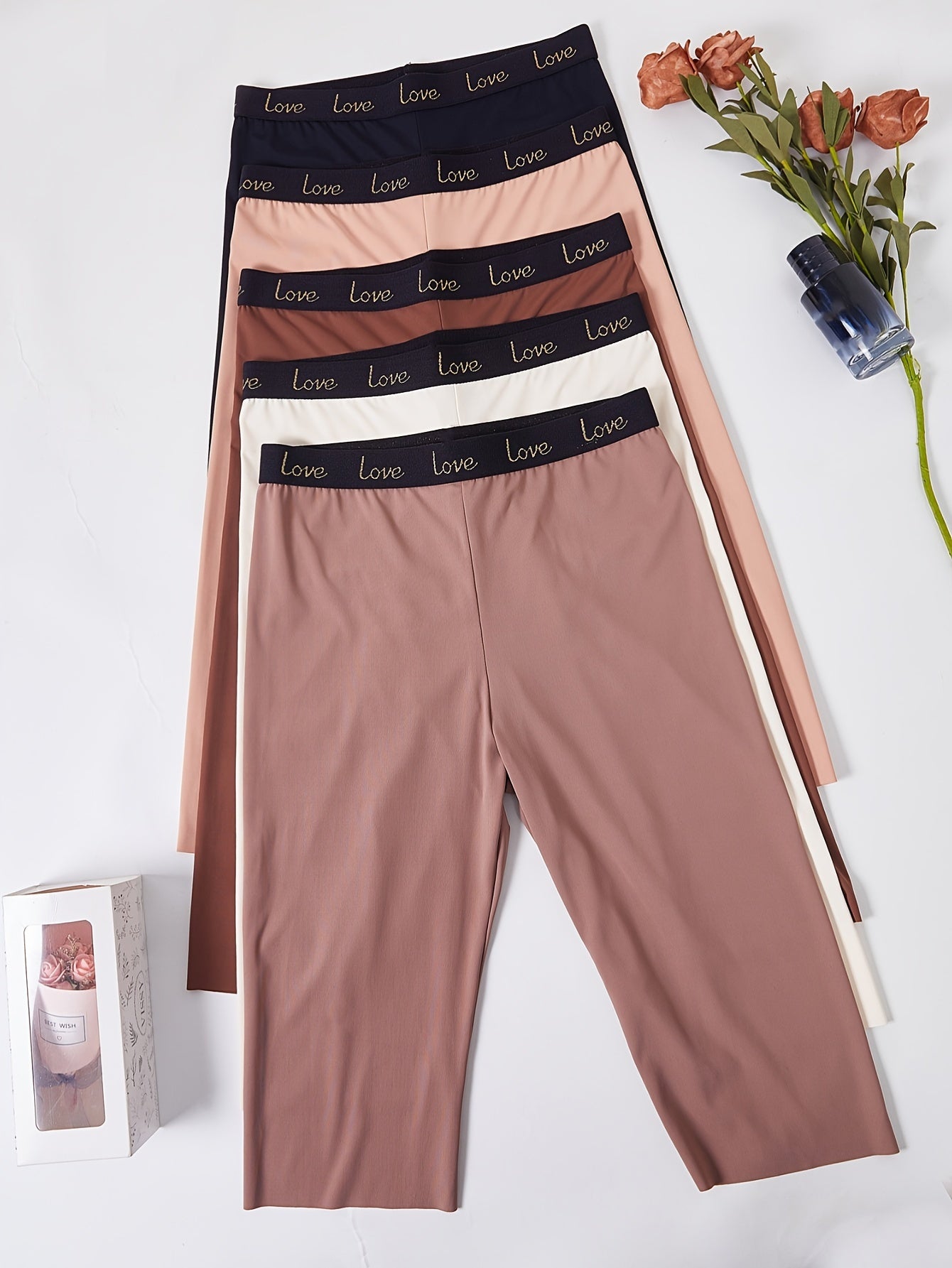 Women's Seamless High-Waisted Shaping Shorts with Alphabet Pattern Tummy Control Compression Underwear 5 Pack