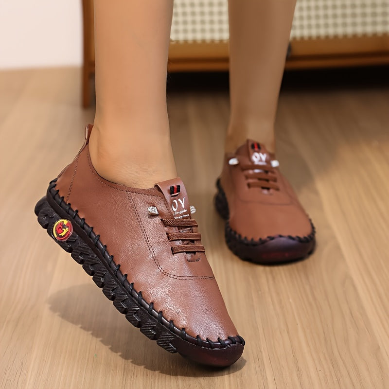 Women's All-Season Leather Loafers with Non-Slip Sole and Sparkle Detail