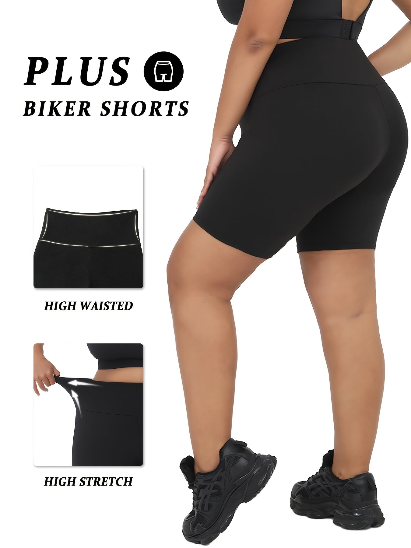 Plus Size Women's High Waisted Biker Shorts Workout Yoga Running Athletic