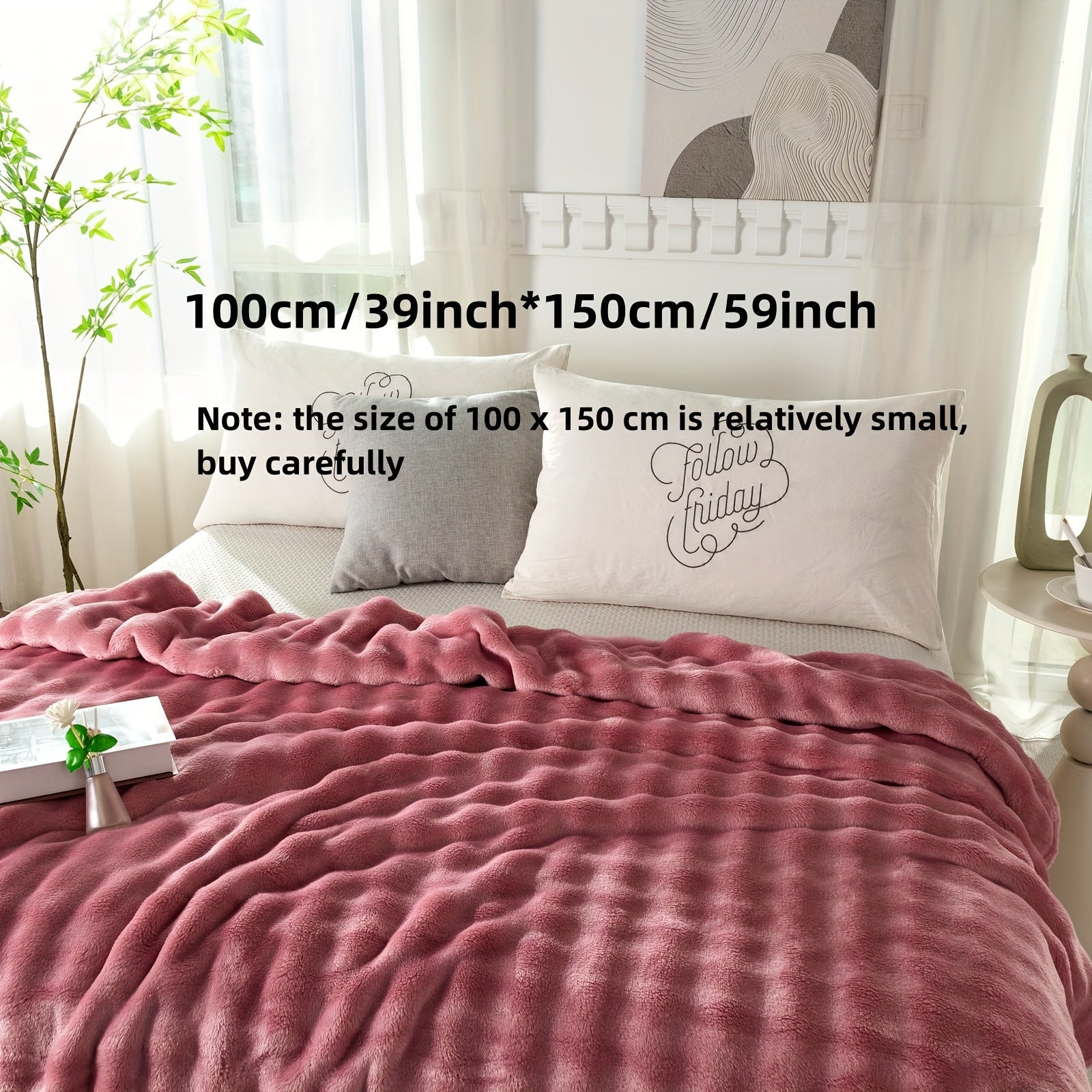 Hypoallergenic Polyester Bed Blanket Faux Rabbit Fur Plush Throw for Bedroom Sofa Travel