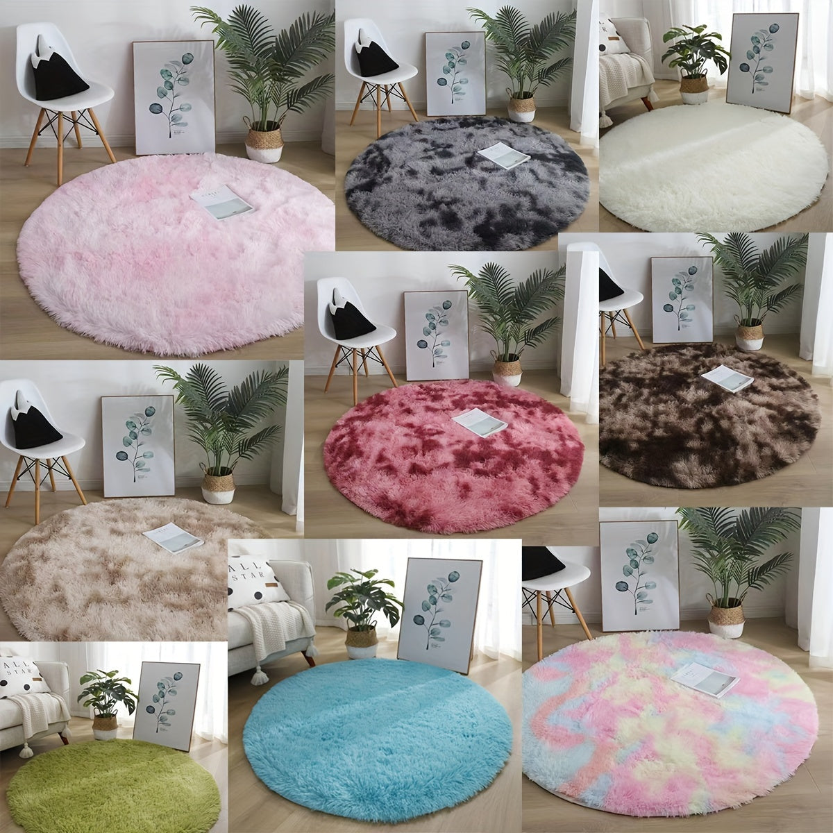 Round Plush Area Rug Non-Slip Waterproof for Living Room Bedroom Nursery