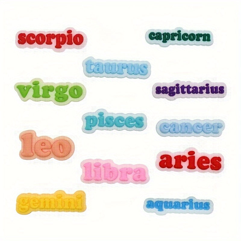 12 Pcs Zodiac Sign Shoe Charms Set Plastic Astrology Footwear Accessories